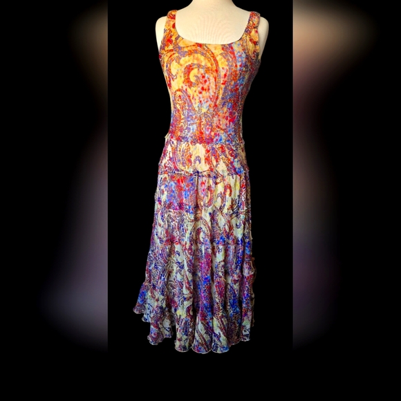 Evan Picone Colorful Abstract Midi Dress Fall Party Boho - Picture 1 of 5